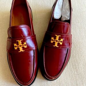 Tory Burch Burgundy Loafers with Gold Logo